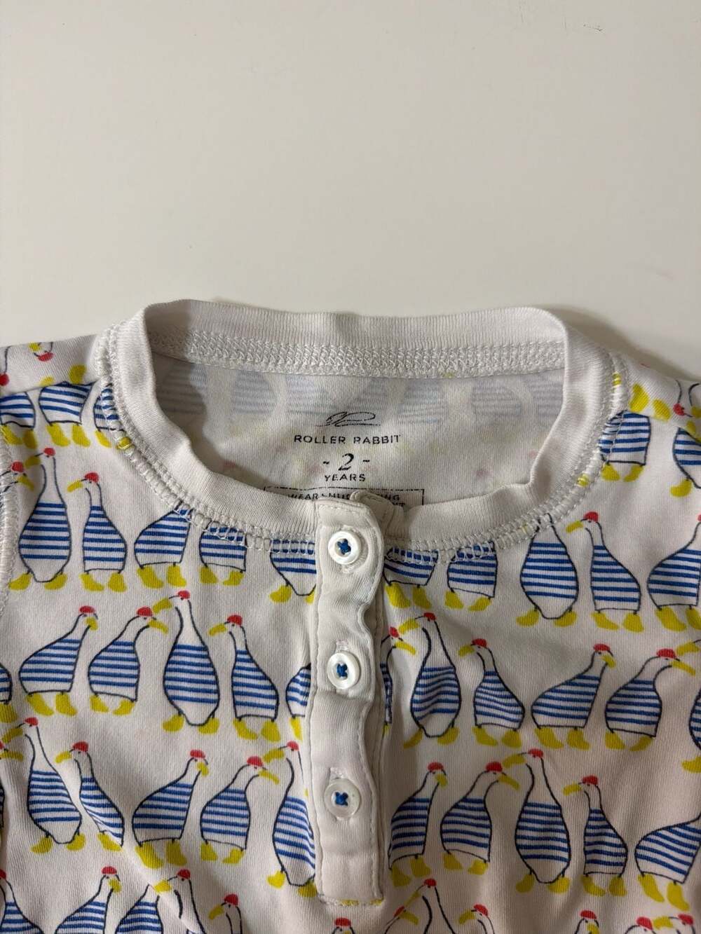 Roller Rabbit Kids Pima Cotton Long Sleeve Henley‎ Pajama Top Stripe Duck Print - Picture 4 of 5